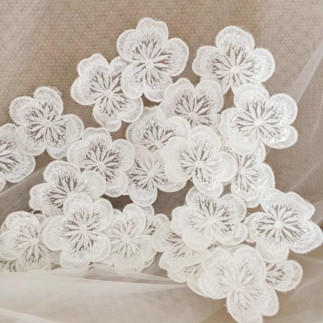 Sequined Embroidered 3D Lace Flower Applique TLF045