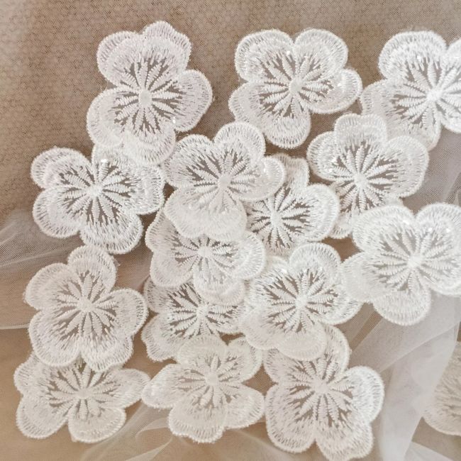 Sequined Embroidered 3D Lace Flower Applique TLF045