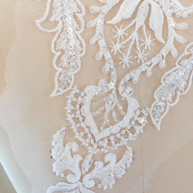 Sequined Beaded Embroidered 3D Flowers Lace Applique TLF047