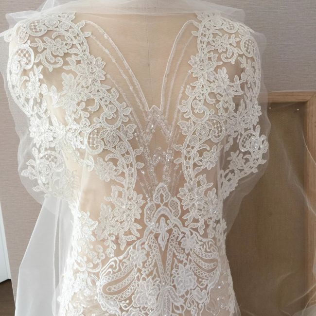 Sequined Beaded Embroidered 3D Flowers Lace Applique TLF056