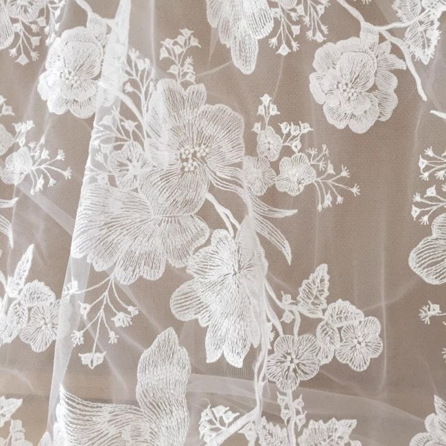 Sequined Beaded Embroidered 3D Flowers Chantilly Lace Fabric TLF058