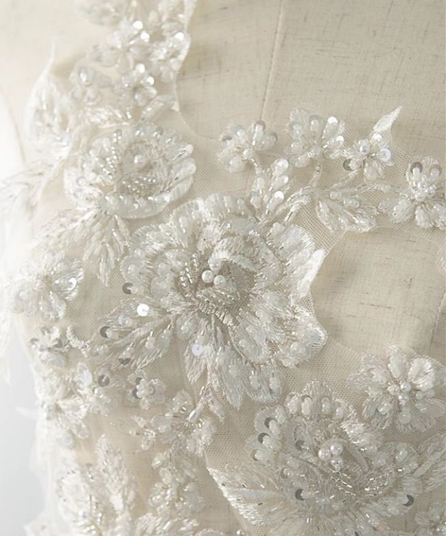 Sequined Beaded Embroidered 3D Flowers Lace Applique TLF078