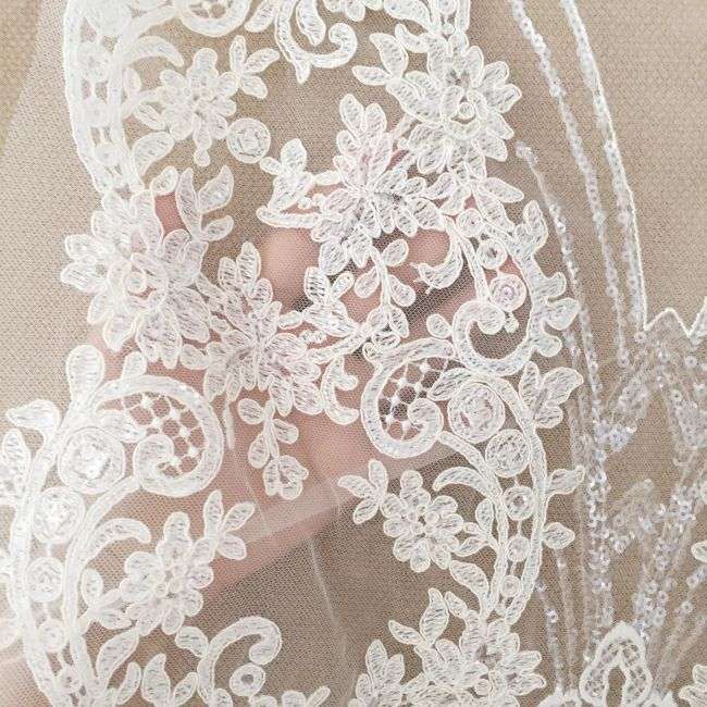 Sequined Beaded Embroidered 3D Flowers Lace Applique TLF056