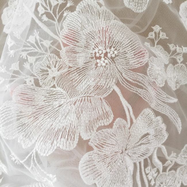 Sequined Beaded Embroidered 3D Flowers Chantilly Lace Fabric TLF058