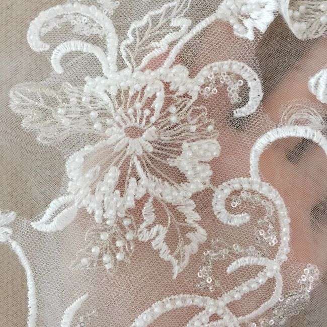 Sequined Beaded Embroidered 3D Flowers Lace Applique TLF064