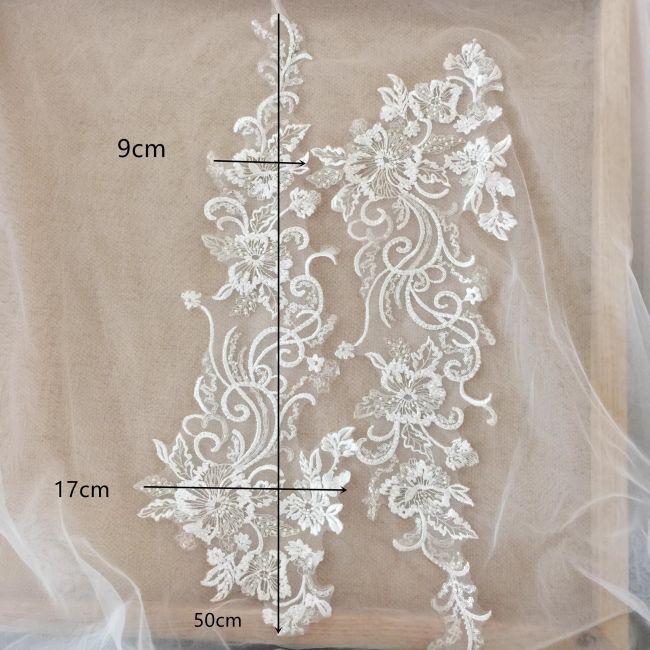 Sequined Beaded Embroidered 3D Flowers Lace Applique TLF064