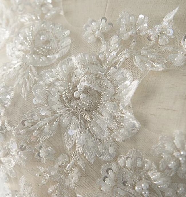 Sequined Beaded Embroidered 3D Flowers Lace Applique TLF078