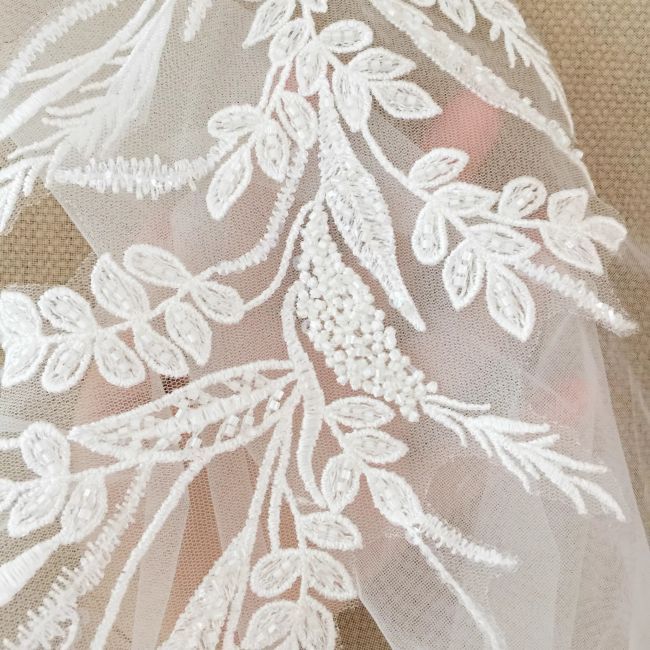 Sequined Beaded Embroidered 3D Flowers Lace Applique TLF055