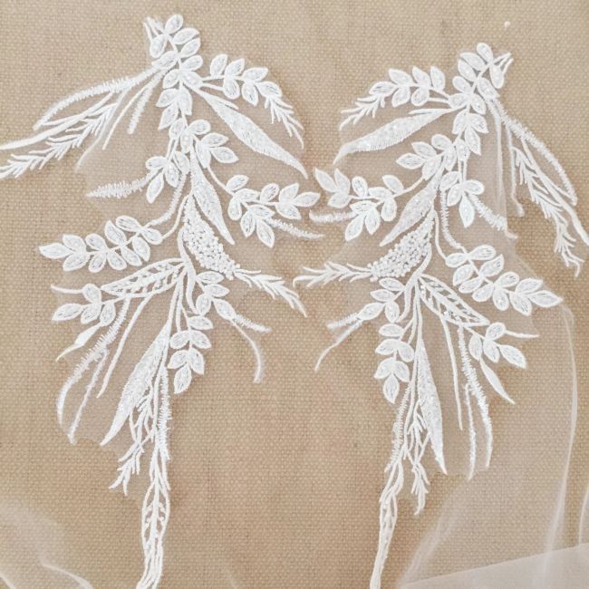 Sequined Beaded Embroidered 3D Flowers Lace Applique TLF055