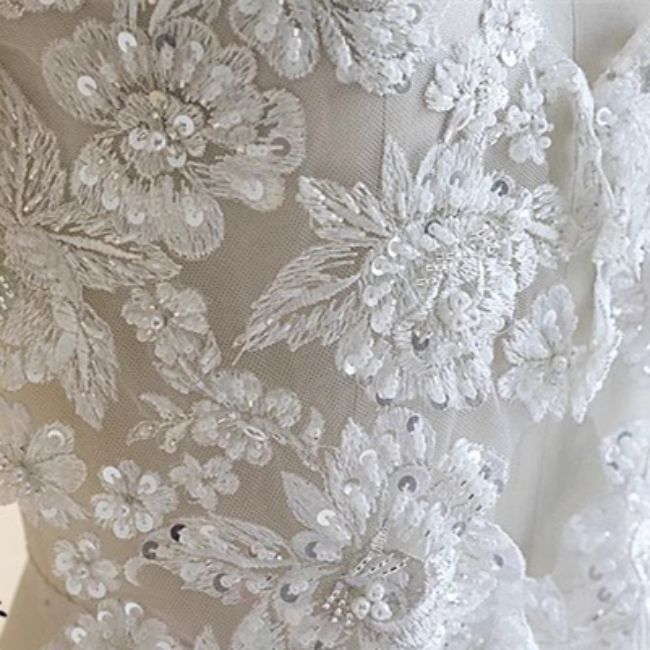 Sequined Beaded Embroidered 3D Flowers Lace Applique TLF078