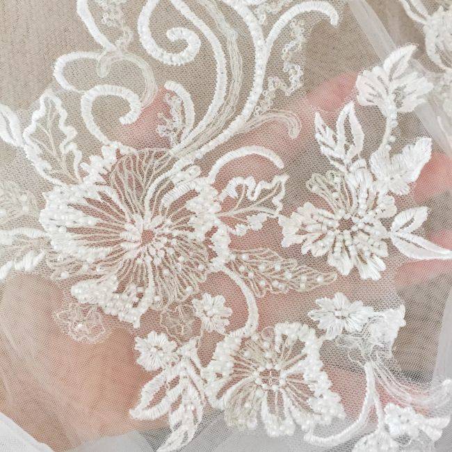 Sequined Beaded Embroidered 3D Flowers Lace Applique TLF064