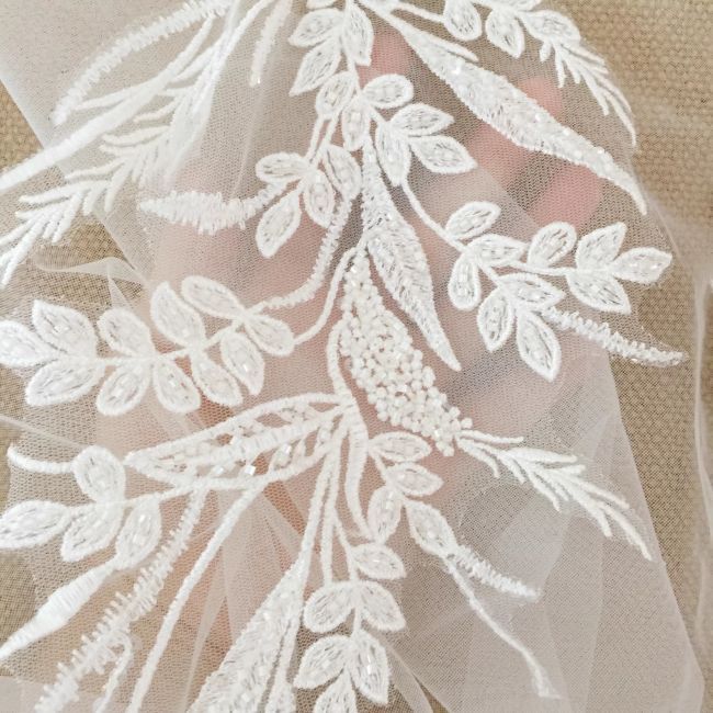 Sequined Beaded Embroidered 3D Flowers Lace Applique TLF055