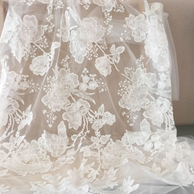 Sequined Beaded Embroidered 3D Flowers Chantilly Lace Fabric TLF058