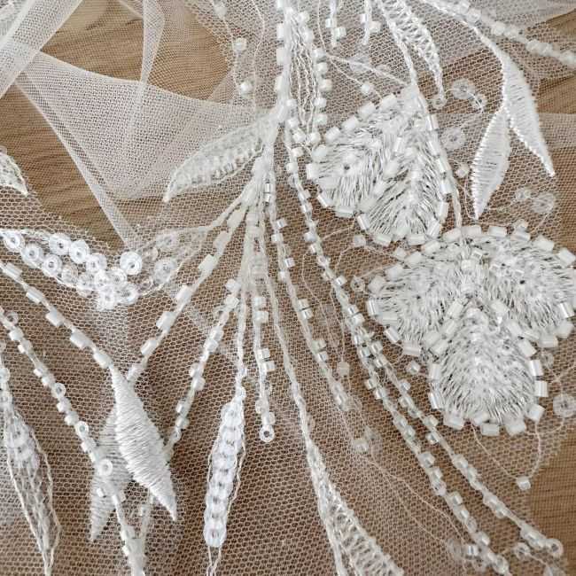Sequined Beaded Embroidered 3D Flowers Lace Applique TLF074