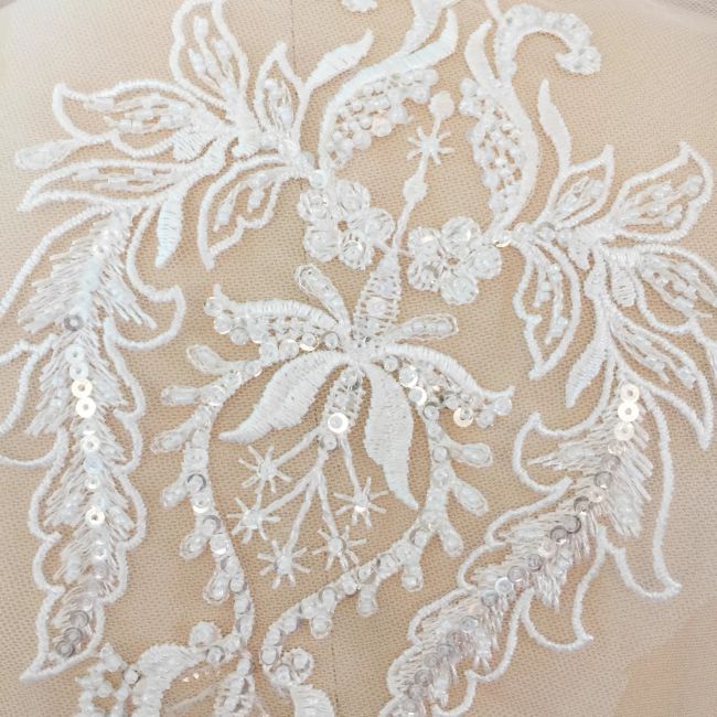 Sequined Beaded Embroidered 3D Flowers Lace Applique TLF047