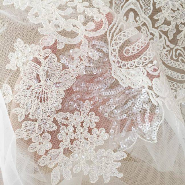 Sequined Beaded Embroidered 3D Flowers Lace Applique TLF056