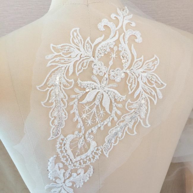 Sequined Beaded Embroidered 3D Flowers Lace Applique TLF047