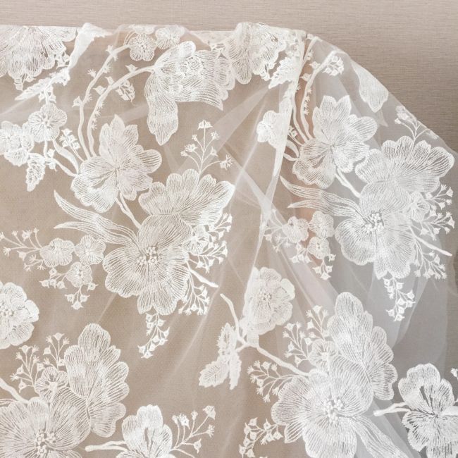 Sequined Beaded Embroidered 3D Flowers Chantilly Lace Fabric TLF058