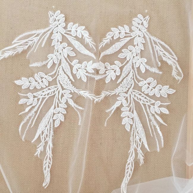 Sequined Beaded Embroidered 3D Flowers Lace Applique TLF055