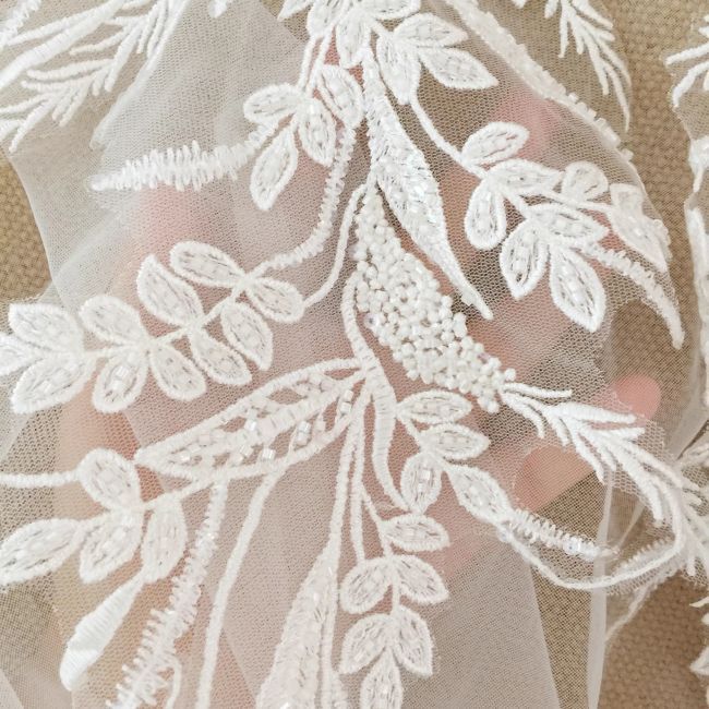 Sequined Beaded Embroidered 3D Flowers Lace Applique TLF055