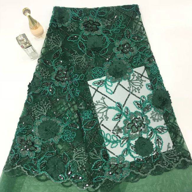 Multi-Coloured 3D Flowers Leaves Sequined Embroidered Lace Fabric TLF103