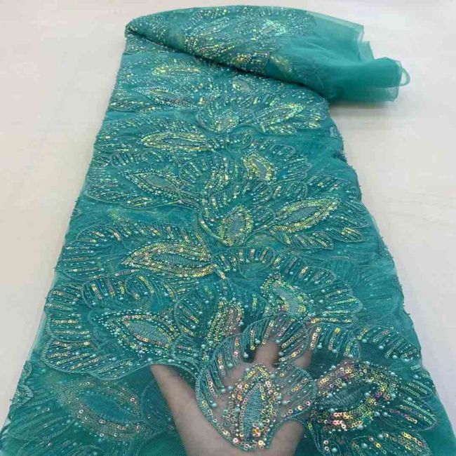 Multi-Coloured 3D Lace Fabric Flowers Leaves Embroidered Lace Fabric TLF152