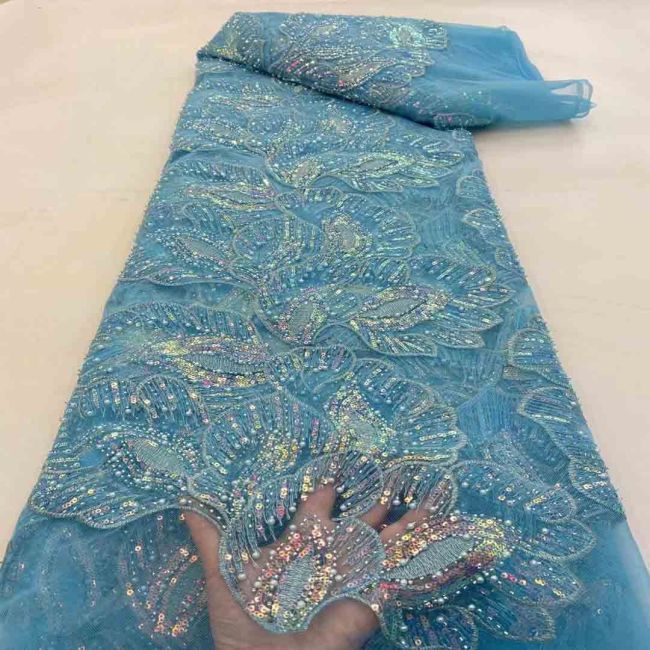 Multi-Coloured 3D Lace Fabric Flowers Leaves Embroidered Lace Fabric TLF152