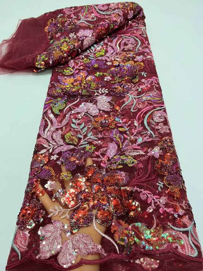 Multi-Coloured 3D Lace Fabric Flowers Leaves Embroidered Lace Fabric TLF117