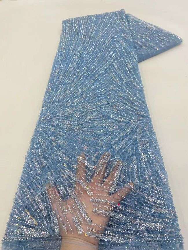Multi-Coloured Sequined Beaded Embroidered Lace Fabric TLF160