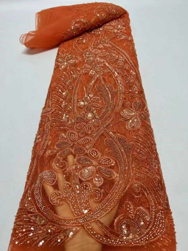 Multi-Coloured Sequined Beaded Embroidered Lace Fabric TLF161