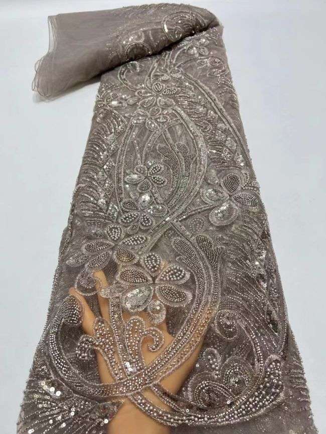 Multi-Coloured Sequined Beaded Embroidered Lace Fabric TLF161