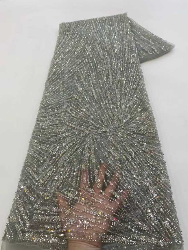 Multi-Coloured Sequined Beaded Embroidered Lace Fabric TLF160