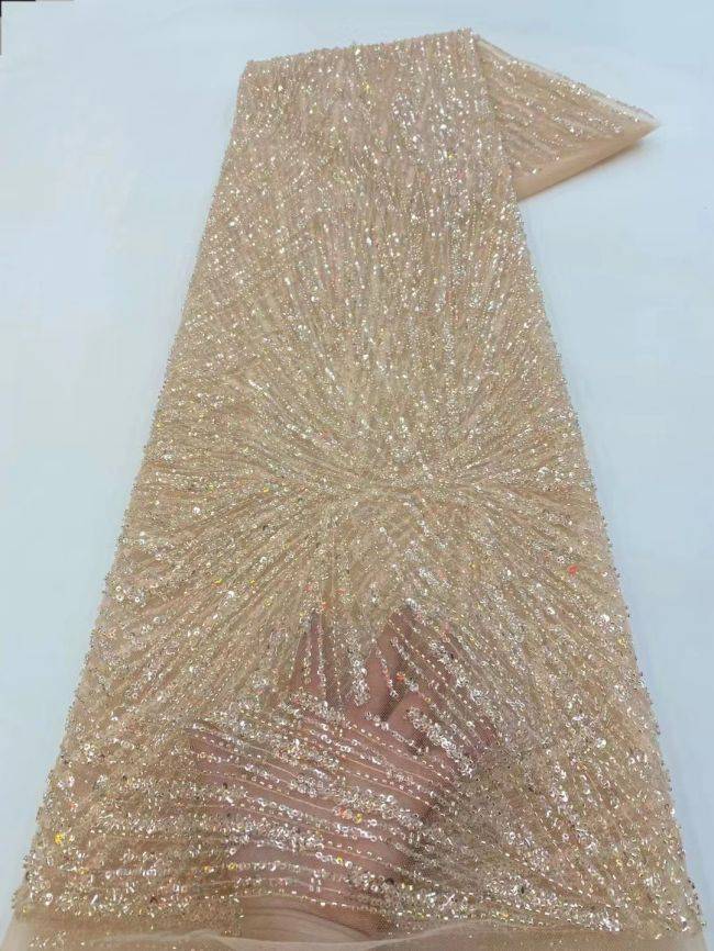 Multi-Coloured Sequined Beaded Embroidered Lace Fabric TLF160