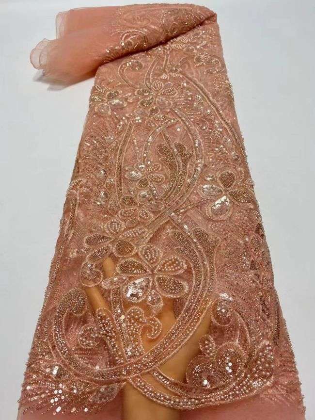 Multi-Coloured Sequined Beaded Embroidered Lace Fabric TLF161