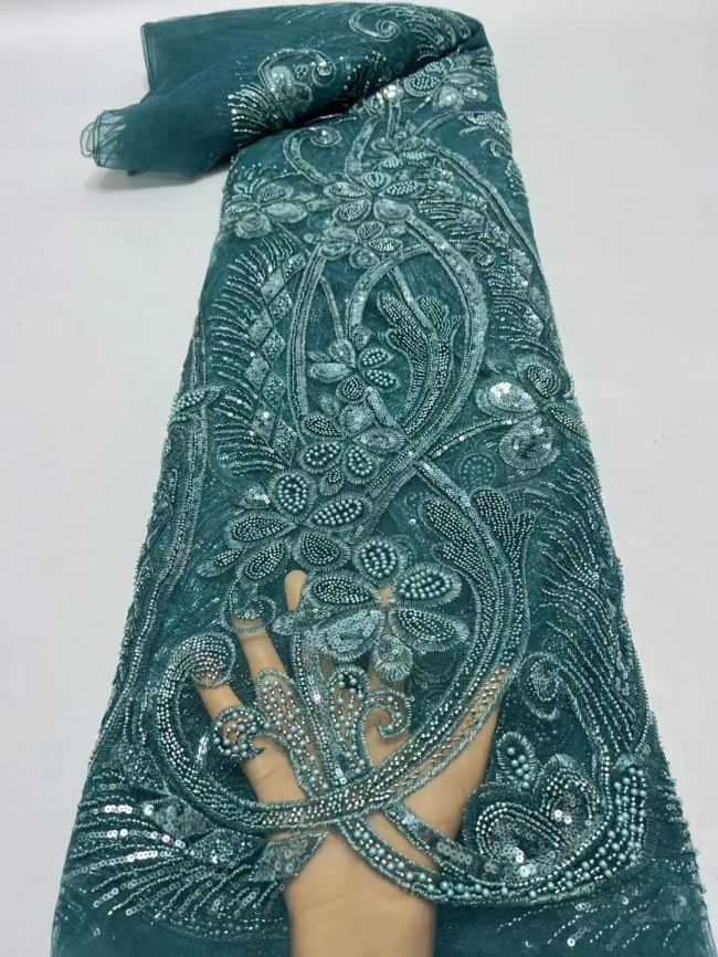 Multi-Coloured Sequined Beaded Embroidered Lace Fabric TLF161