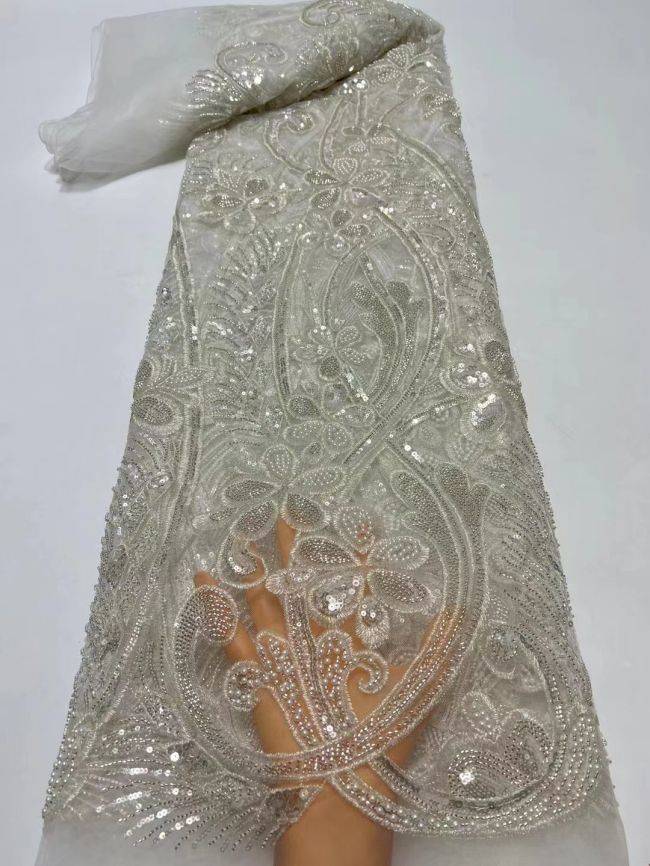 Multi-Coloured Sequined Beaded Embroidered Lace Fabric TLF161