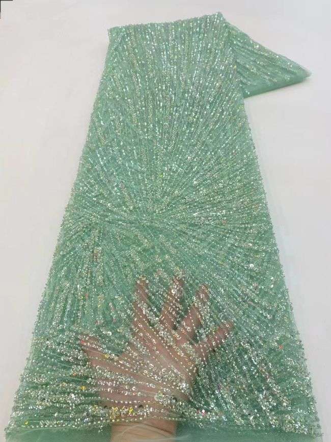 Multi-Coloured Sequined Beaded Embroidered Lace Fabric TLF160