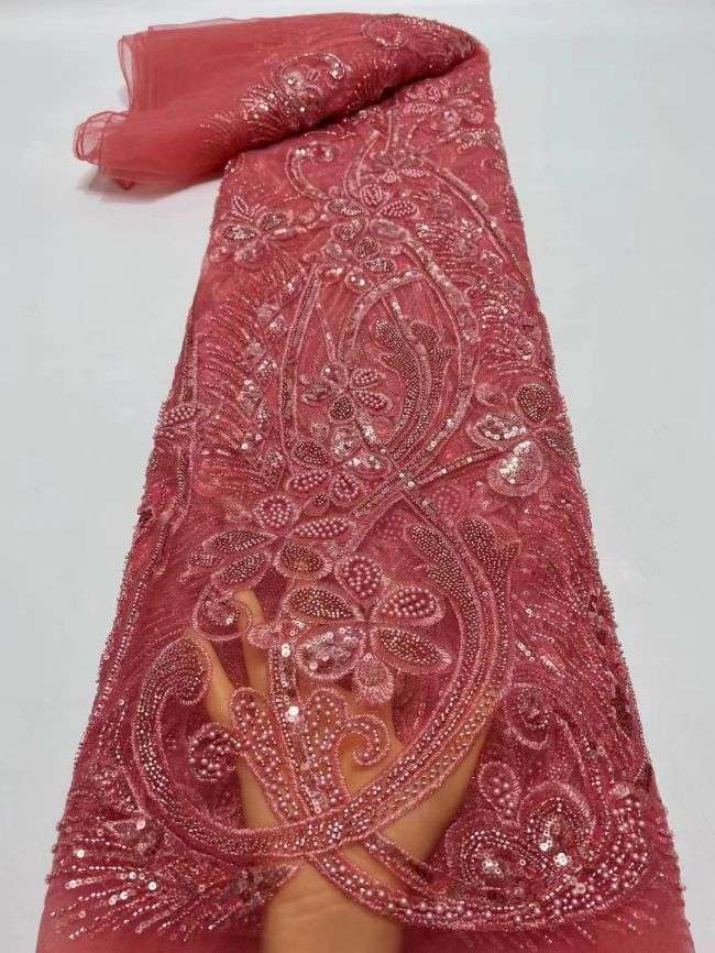 Multi-Coloured Sequined Beaded Embroidered Lace Fabric TLF161
