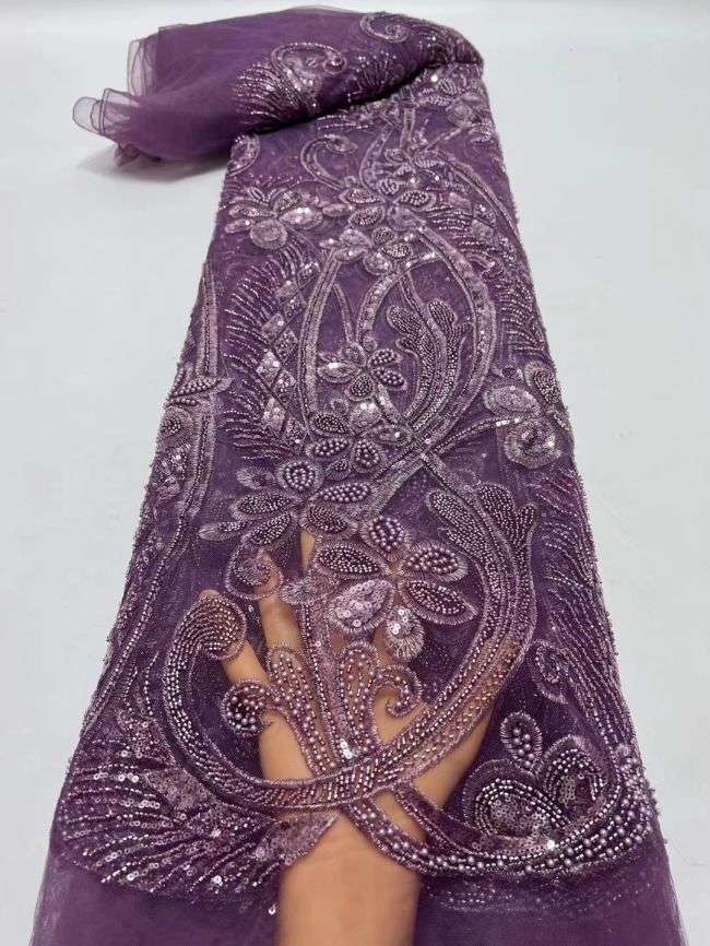 Multi-Coloured Sequined Beaded Embroidered Lace Fabric TLF161