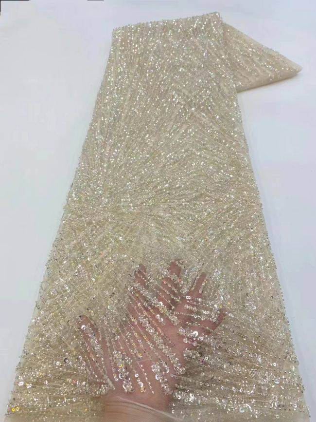 Multi-Coloured Sequined Beaded Embroidered Lace Fabric TLF160