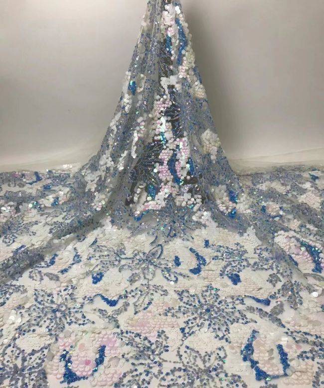 Multi-Coloured Sequined Beaded Embroidered Lace Fabric TLF217