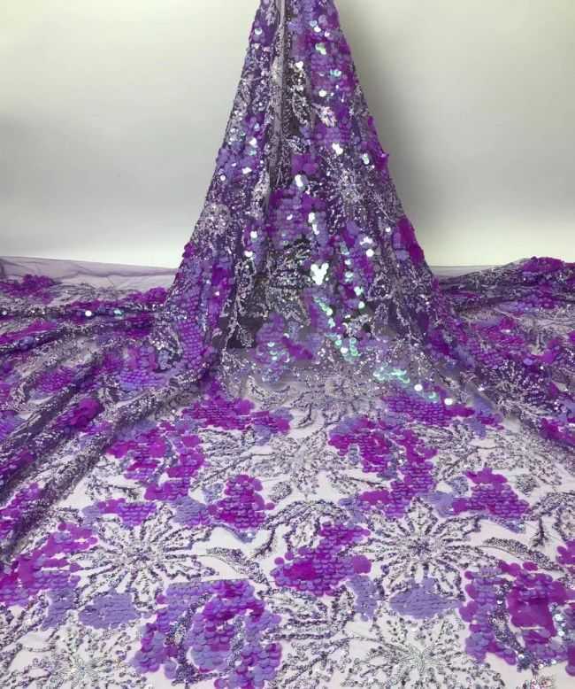 Multi-Coloured Sequined Beaded Embroidered Lace Fabric TLF217
