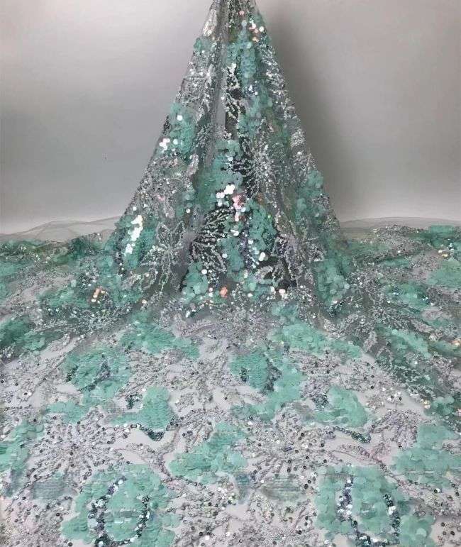 Multi-Coloured Sequined Beaded Embroidered Lace Fabric TLF217