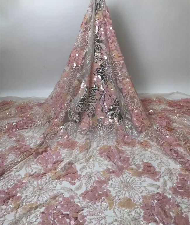 Multi-Coloured Sequined Beaded Embroidered Lace Fabric TLF217