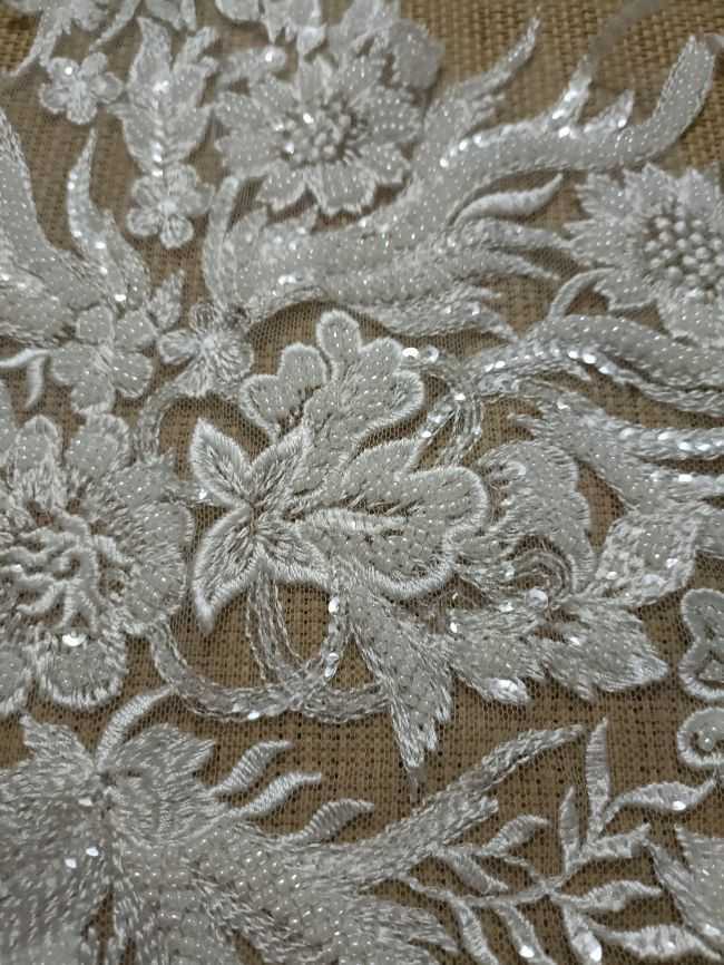Heavily Beaded Embroidered Trim Lace TLF291