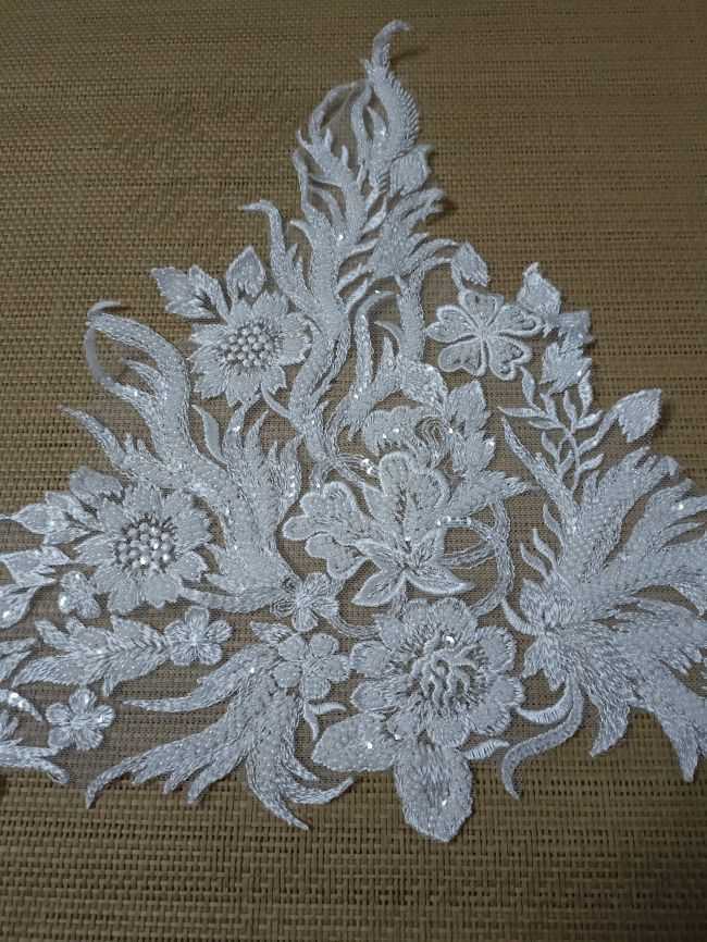 Heavily Beaded Embroidered Trim Lace TLF291