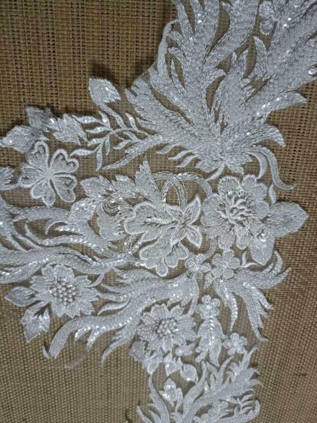 Heavily Beaded Embroidered Trim Lace TLF291