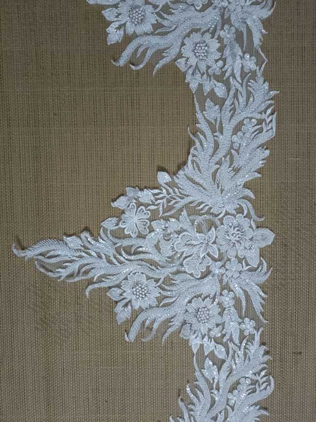 Heavily Beaded Embroidered Trim Lace TLF291