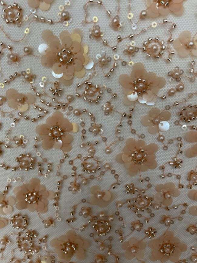 Multi-Coloured Sequined Beaded 3D Floral Embroidered Bridal Lace Fabric TDD022