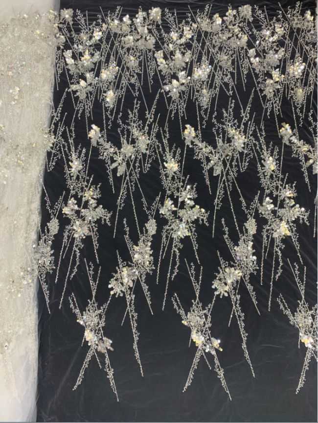 Multi-Coloured Sequined Beaded 3D Floral Embroidered Bridal Lace Fabric TDD024